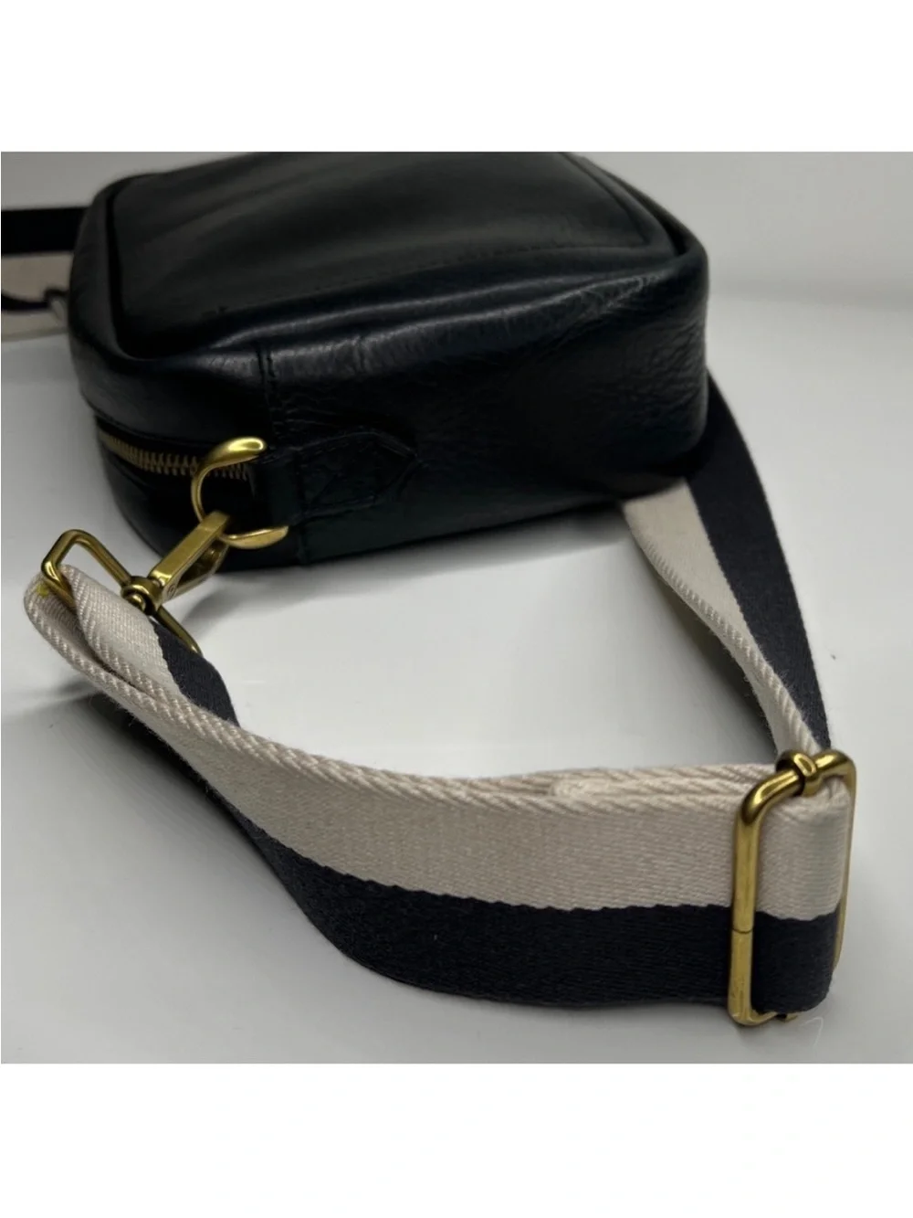 Black Leather Crossbody Bag with Contrast Strap/new with tags